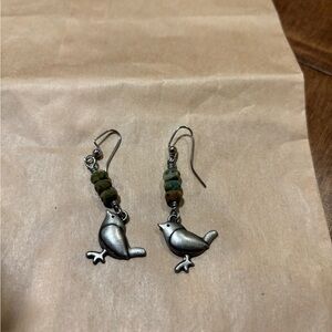 Silver Bird Earrings with Beaded Accents